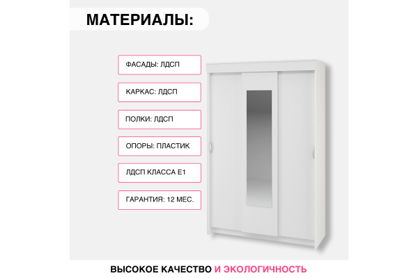 Шкаф-купе "Бассо" 1,3 м 